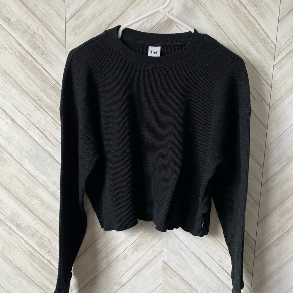 TNA Charcoal Henley Knit Pullover